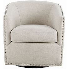 Madison Park Memo Armchair | White | One Size | Accent Chairs Armchairs | Nailhead Detail|Upholstered|Quick Ship|Swivel