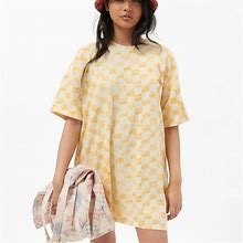 Urban Outfitters Dresses | Urban Outfitters Checkerboard Embroidered Butterfly T-Shirt Dress | Color: Cream/Gold | Size: Xs