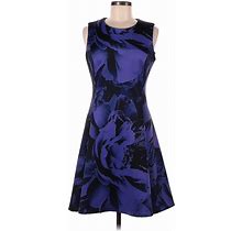 DKNY Casual Dress - A-Line: Blue Print Dresses - Women's Size 6