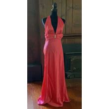 Pink Long Formal Marilyn Monroe Gown! Rhinestone Brooch Satin Dress Womens M