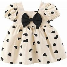 Tengma Toddler Girls Dresses Baby Dress Summer Bohemia Heart Ruffle Bowknot Short Sleeve Casual A Line Dresses Party Clothes Princess Dresses Black 10