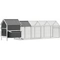 Pawhut 162" Large Chicken Coop For 6-8 Chickens With Handle, Climate-Safe Paint, Wooden Hen House, Storm Gray