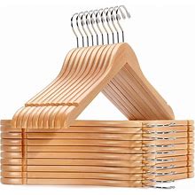 Amber Home Natural Wooden Shirt Hangers 20 Pack, Premiun Wood Coat Hangers Without Bar, Clothes Hangers For Jacket, Bridal (Natural, 20)