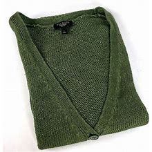 Talbots Petites Womens 100% Linen Knit Cardigan Sz L Olive Green