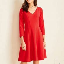 Ann Taylor Dresses | Nwot Ann Taylor Doubleweave Seamed Flare Dress | Color: Red | Size: 0