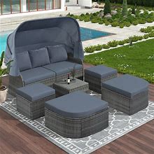 Oaks Aura Outdoor Patio Furniture Set Daybed Sunbed With Retractable Canopy Conversation Set Wicker Furniture Sofa Set