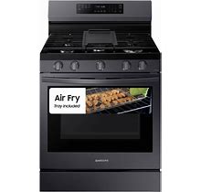 Samsung 30-In 5 Burners 6-Cu Ft Self-Cleaning Air Fry Convection Oven Freestanding Smart Natural Gas Range Fingerprint Resistant Black Stainless