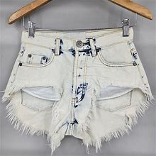 One Teaspoon Shorts | New One Teaspoon Classic Mid Waist Rollers Shorts Womens 22 Denim Cut-Offs | Color: Blue/White | Size: 22