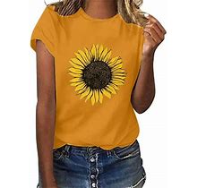 Czhjs Women's Novelty T-Shirts Clothes For Teen Girls Yellow Tees Daily Relaxed-Fit Stretchy Crew Neck Country Music Tunic Short Sleeve Pattern Printe