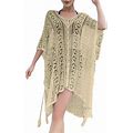 Miashui Womens Beach Cover Up Women's Short Sleeved Hollow Crochet Cover Up Dress Swimsuit,Khaki,One Size