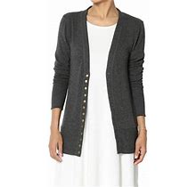 Themogan Women's Women S Classic Snap Button Front V-Neck Long Sleeve Cute Knit Sweater Cardigan Charcoal 1X Size 1
