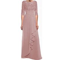 Laces Applique Pleated Chiffon Mother Of The Bride Dress Half Sleeve Long Ruffle Formal Evening Dress For Mom CA74