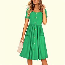 Igenjun Dresses | Short Sleeve A-Line Dress With Pockets | Color: Green | Size: L
