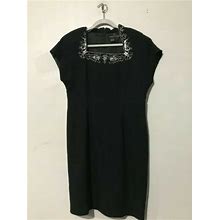 Carole Little Petite Size 12P Black Sequin Embroidery Dress Women