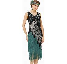 BABEYOND 1920S Vintage Peacock Sequined Dress Gatsby Fringed Flapper Dress Roaring 20S Party Dress