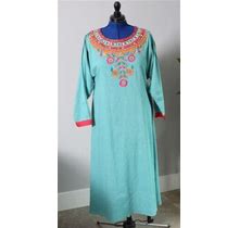 Chinyere Women's Floral Embroidered Shirt Dress Size Medium Teal