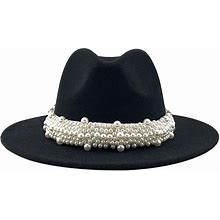 Trendy Hat Casual Men Women Pearled Wide Hat Cashmere Spring, Fall, Winter Travel Bowler Dress Hat