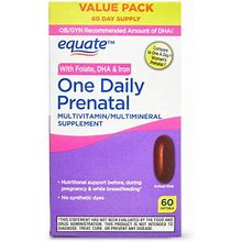 Equate One Daily Prenatal Softgels Multivitamin/Multimineral Supplement, Value Pack, 60 Count