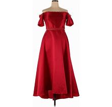 ML Monique Lhuillier Cocktail Dress - A-Line Off The Shoulder Short Sleeves: Red Solid Dresses - Women's Size 14 Tall