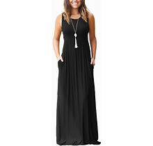MISFAY Womens Summer Sleeveless Maxi Dress Loose Plain Casual Long Dress With Pockets