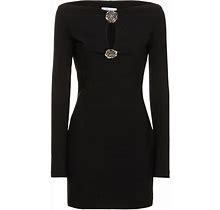 Blumarine Women Viscose Jersey Mini Dress W/Roses Black 42