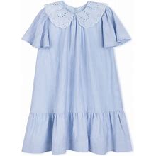 Light Blue Linen Swing Lace Collared Dress | Size 4 By ONE CHILD