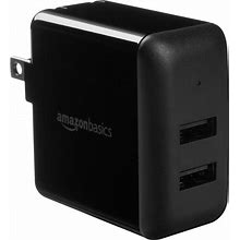Amazon Basics 24W Two-Port USB-A Wall Charger (12W, 2.4A Per Port) For Phones (Iphone 15/14/13/12/11/X, Samsung, And More), Non-PPS, Black Dual Port