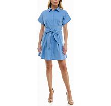 B. Darlin Short Sleeve Tie Front Collared Dress, Womens, Juniors, 3, Chambray