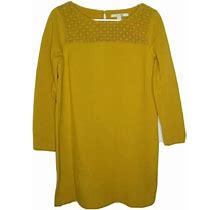 Boden Dress Women's Shift Mustard Yellow Jersey Knit Crocheted