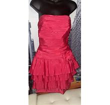 Tadashi Hot Pink Strapless Tucked Pleated Formal Cocktail Prom Dress