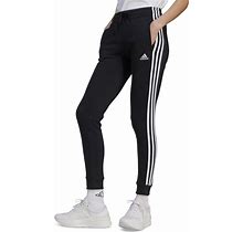 Adidas Women's 3-Stripe Cotton Fleece Sweatpant Jogger - Black/White - Size XS