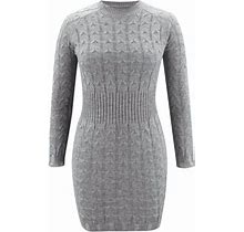 Genema Women Long Sleeve Twist Cable Knit Bodycon Mini Sweater Dress O-Neck Solid Color Sexy Empire Waist Jumper Streetwear