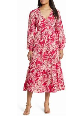 Lilly Pulitzer(R) Tinslee Long Sleeve Tiered Midi Dress In Poinsettia Red Island Vibes At Nordstrom, Size 00