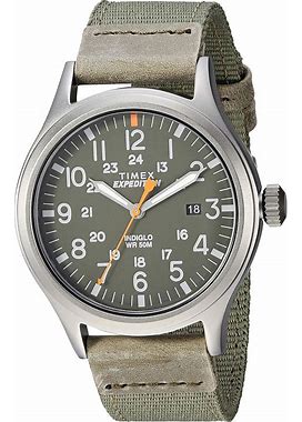 Timex Men's Expedition Scout 40mm Watch - Black Case & Dial With Olive Leather Slip-Thru Strap