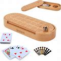 Premium Oak Cribbage Board Game Set -Unique Cribbage Board Includes Playing Cards, Metal Cribbage Pegs, Instructions, & More - Beautiful Design Cribb