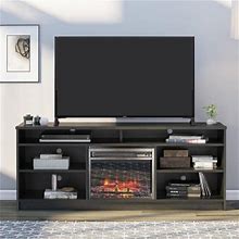 Ameriwood Home Heston 65 TV Stand With Electric Fireplace Insert And 6 Shelves Black Oak