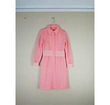 60S Peach Dress, Polkadot Dress, Small, Butterfly Collar, 36 X 32