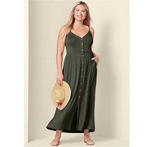 Women's Button-Front Maxi Dress - Olive, Size 3X By Venus