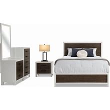 Fusion 4 Piece Twin White & Brown Bedroom Set | Transitional | MDF/Poplar Solids/Birch Veneers By Bob's Discount Furniture