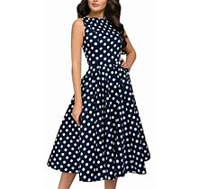 Summer Dresses For Women 2022 Women Elegant Dot Print Sleeveless Vintage Zip Flare Retro Knee Length Dress