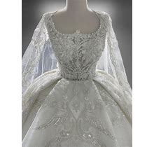 Regal Luxury Beaded Wedding Dress With Detachable Shawl Train