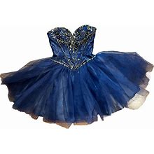 SHERRI HILL Homecoming Short Sleeveless Dress Blue Rhinestone Pageant Ball Prom