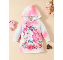 Baby Girls' Unicorn Printed Hooded dress,3-6m