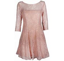 Slny Faded Rose 3/4-Sleeve Sequined Lace Fit & Flare Dress 8