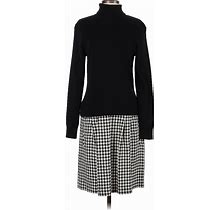 Talbots Casual Dress - Dropwaist Turtleneck Long Sleeves: Black Color Block Dresses - Women's Size Medium Petite