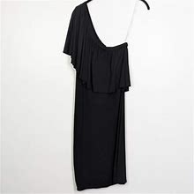 Three Dots Dresses | Three Dots One Shoulder Ruffle Black Dress Nwt Size S | Color: Black | Size: S