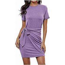 Joukavor Women's Casual Summer Short Sleeve Teeshirt Dress Tight Body Con Mini Pencil Dresses(Purple, Small)