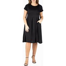 24Seven Comfort Apparel Plus Size Short Sleeve Midi Dress With Pockets - Black - Size 3X