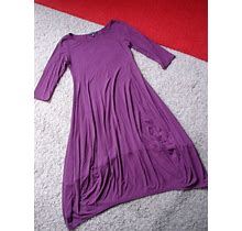 Likenew Eileen Fisher 3/4 Sleeve Bubble Midi Jersey Bohemian Dress Purple Sz XS