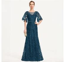 JJ's House Evening Dress Ink Blue Long Sheath Lace 2024